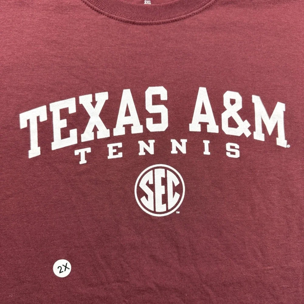 Champion Texas A&M Tennis T-Shirt Mens 2XL Maroon Short Sleeve Aggies NCAA - Picture 9 of 10